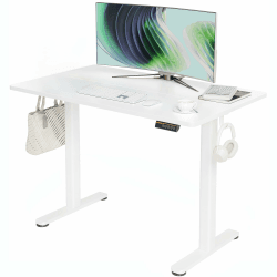 Claiks Schreibtisch Höhenverstellbar Elektrisch, Höhenverstellbarer Schreibtisch 100x60 cm, Standing Height Adjustable Desk, Weiß Gestell/Weiß Oberfläche 100x60 cm Weiß