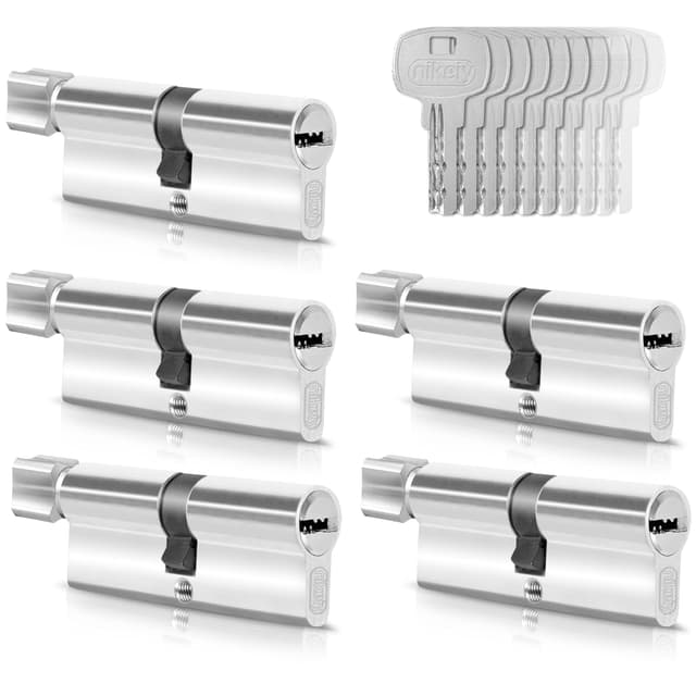 GERCAR 5x Knaufzylinder gleichschließend 5 Schließzylinder 30/30 inkl. 25 Schlüssel - 60 mm - Türschloss Zylinderschloss mit N+G Funktion gleichschliessendes 5er Set - Länge: 60mm A:30 B:30 60 mm 30/30 - mit Knauf 5er Set (Gleichschließend)