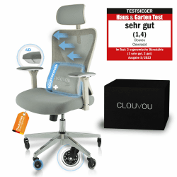 CLOUVOU CleverSeat Bürostuhl Ergonomisch | Schreibtischstuhl [4D Chrom-Metallarmlehne, Blade Wheels] | Büro Stuhl, Computerstuhl Home Office Chair Ergonomic, Drehstuhl 150 kg (Cleverseat Light Grey) Cleverseat (Cremeweiß)