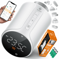 KESSER® Heizkörperthermostat 4er Set WiFi Heizungsregler | Heizungsthermostat WLAN mit Smart Home App Steuerung | Thermostat Alexa, Google Assistant mit 6 Heizkörperventilen | Energie & Kosten sparen Rund 4 Stück Weiß