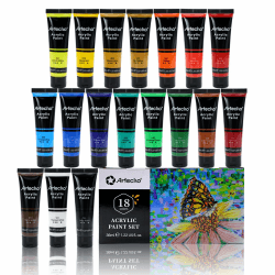 Artecho Acrylfarben Set 18 x 36 ml, Acrylic Paint Set, Wasserfest und Lichtecht, Schnell Trocknend, ideal für Leinwand, Papier und Stoffe, Geschenke zu Weihnachten und anderen Feiertagen 36ml x 18