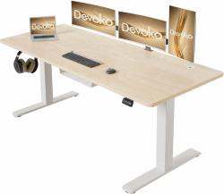 Devoko Höhenverstellbarer Schreibtisch 160 x 70 cm mit Kabelwanne, Elektrisch Höhenverstellbarer Stabiler Stehpult, Computertisch 2-Funktions-Memory, Ergonomischer Steh-Sitz Tisch (Ahorn) 160 x 70 cm Beige