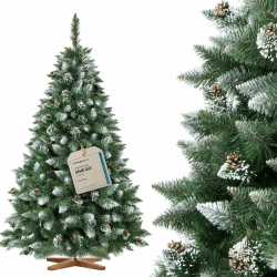 FairyTrees Weihnachtsbaum künstlich 180cm Kiefer mit Christbaum Holzständer | Tannenbaum künstlich mit Natur-Weiss beschneit | Made in EU 180 cm 180cm