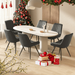 Hawthyhome Esszimmerstühle 6er Set | Polsterstühle mit 5 cm Sitzkissen • wasserdichtes PU-Leder Dining Chair • Küchenstuhl mit Rückenlehne • Moderne Sessel • Metallbeine • Schwarz FU01043BL-6 6er Set Schwarz
