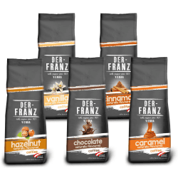 Der-Franz Kaffee Pack, ganze Bohne, aromatisiert, 5 x 500 g (1 x Haselnuss, 1 x Vanille, 1 x Schokolade, 1 x Zimt, 1 x Karamell) Kaffee Pack 500 g (5er Pack)