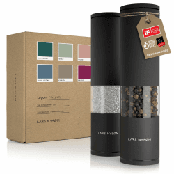 LARS NYSØM Salz und Pfeffer Mühle 2er Set Manuell mit einstellbarem Keramik-Mahlwerk von grob bis fein I Design Gewürzmühlenset (2 Stück) (Carbon Black) Set aus zwei Mühlen Carbon Black