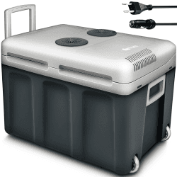 tillvex Kühlbox elektrisch 40L mit Rollen | Mini-Kühlschrank 230 V und 12 V für KFZ Auto Camping | kühlt & wärmt | ECO-Modus (Grau)