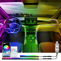 Wilktop Auto Led Innenbeleuchtung mit APP, Regenbogen RGBic 210 Blinkende Modi Auto Innenbeleuchtung, Ambientebeleuchtung Auto mit Fernbedienung, App und Fernsteuerung, USB Auto Led, 5V