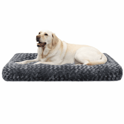 KSIIA Hundebett Grosse Hunde, Waschbar Hundekissen flauschig, Hundematte für große, mittelgroße Hunde, rutschfeste Unterseite, atmungsaktiv, Haustierbett Hundematratze Dunkelgrau 90x60cm L 90 x B 60 x H 8 cm Dunkelgrau