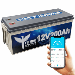 Elfhub 12V 200Ah LiFePO4 Autobatterie mit Bluetooth Eingebauter 200A BMS, 2560Wh Deep Cycle Lithium Batterie, 4000+ Zyklen, Ideal für Wohnmobil, Solar Trailer, Boot und Camping 12V 200Ah mit Bluetooth