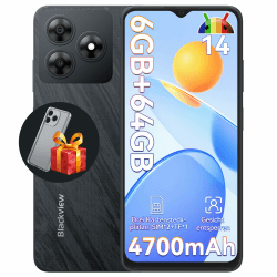 Blackview Wave 8C Handy Ohne Vertrag Günstig Android 14, 6GB+64GB/2TB SD, Octa Core 6,56" HD+, Akku 4700mAh, 13MP+8MP Kamera, 4G Dual SIM Smartphone Simlockfreie, 3.5mm Jack/GPS/2 Jahre Garantie Schwarz