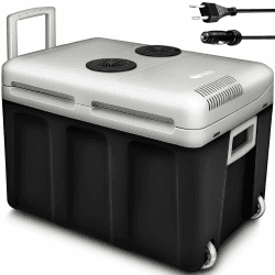 tillvex Kühlbox elektrisch 40L mit Rollen | Mini-Kühlschrank 230 V und 12 V für KFZ Auto Camping | kühlt & wärmt | ECO-Modus (Anthrazit)