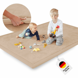 BabybeFun Krabbelmatte Baby [Extra Weich] 3cm Dicke Spielmatte [hochwertiger Memory-Schaum] Krabbeldecke 150x200 Rutschfester Kinderteppich Schaumstoffmatte von Deutscher Marke Spielteppich Beige 150 x 200 cm (Rechteckig) Beige