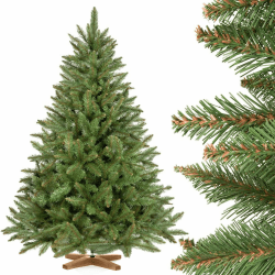 FairyTrees Weihnachtsbaum künstlich 150cm FICHTE Natur mit Christbaum Holzständer | Tannenbaum künstlich mit grünem Stamm | Made in EU 150 cm Stamm Grün