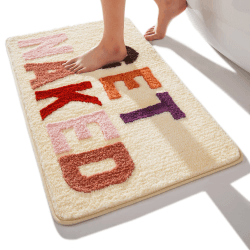 QJHOMO Beige Badezimmerteppich Bunt Badematte rutschfest Waschbar Badteppich Spaßig Badvorleger Weiche Mikrofaser Duschvorleger Absorbierende Badezimmer Teppich 50 x 80 cm 50 x 80 cm (Rechteckig) Beige