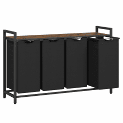 VASAGLE Wäschekorb 4 Fächer, Wäschesammler mit Ablage, Wäschebox, Wäschesack aus Oxford-Gewebe ausziehbar abnehmbar, Metallrahmen, 4 x 40 L, 116 x 33 x 72 cm, vintagebraun-schwarz BLH401B01 Vintagebraun + Schwarz 160 L