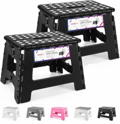 HOUSE DAY 22cm Tritthocker Klappbar 2 Stück - Faltbarer Hocker Kinder Klappstuhl, Klapphocker Falthocker Kinder Fußhocker(Schwarz) 2 Stück, Schwarz