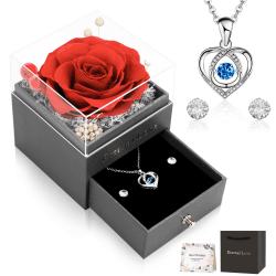CSYY Ewige Rose, Geschenke für Frauen Rose Schlagendem Herz Halskette Ohrringe Handgefertigte Konservierte Rosen Schmuck Geschenkbox Geschenk Schwester Ehefrau am Muttertag Rote Rose & Halsketten & Ohrringe