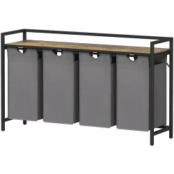 Lifewit Wäschekorb 4 Fächer, 168L/4x42L Wäschesammler mit Ablage und herausziehbaren Säcken, Wäsche sortiersystem, Waschesammelbox für Schlafzimmer, Badezimmer, Schlafsaal, 124x33,4x76cm, Grau Grau 168L (124 x 33.4 x 76cm)