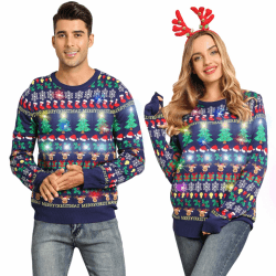 Belovecol Unisex Weihnachtspullover LED Ugly Christmas Sweater Pullover Langarm Strickpullover XL Christmas Tree