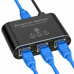 VEDINDUST LAN Switch 1 Auf 3 1000Mbps LAN Splitter Aluminium Netzwerk Switch LAN Verteiler Gigabit Ethernet Switch Mit USB-C-Netzkabel für Computer, Router, Set-Top Box LAN Splitter 1 à 3