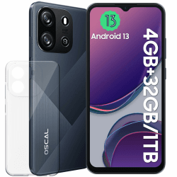 OSCAL Flat 1C Smartphone ohne Vertrag Android 13 Handy Günstig 6.52 Zoll HD+ Display, 4GB + 32GB / 1TB TF Simlockfreie Handys, 4G Dual SIM Smartphone, 8MP Kamera, Gesichtserkennung, 4700mAh, Schwarz