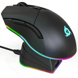 KLIM Blaze Pro Wiederaufladbare kabellose Maus - NEU 2024 - Gaming Maus mit RGB und Ladestation - Hochpräziser Sensor und langlebiger Akku - Bis zu 6000 DPI - Kabel- und Wireless Mouse für PC Schwarz