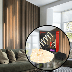 BRILONER - Pimp your Panel LED Strip Starterset, Warmweiß, Kabelschalter, LED Streifen, LED Leiste, Zimmer Deko, LED Band, Zubehör Akustikpaneele, Lichtleiste, Lichtband, 2,6m, Weiß Basis-Set Warmweiß Weiß