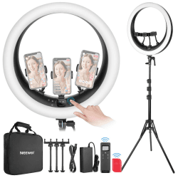 NEEWER Ringlicht RP19H 19Zoll mit Ständer und 3 Telefonhaltern, 2,4G Steuerung, 1% stufenloses Dimmen, LCD und Touch Steuerung, 42W CRI 97+ 2540 Lux, für Streaming Home Office Zoom Call Lighting Ringleuchte