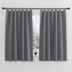 PONY DANCE Gardinen Kurz Schlaufenschal 2er Set - Küchen Vorhänge Kurz H 145 x B 140 cm Blickdichte Gardinen Grau Verdunklungsvorhänge Kinderzimmer Thermovorhang gegen Kälte H145 x B140 cm (2er Pack) Grau