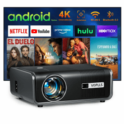 Smart Beamer【Integrierte Apps & Autofokus/Keystone 】 Full HD 1080P 25000 Lumen Beamer 4K Unterstützung, VOPLLS WIFI6 Bluetooth Heimkino Video/Outdoor Beamer für Android/iPhone/PS5 Handy Projektor B-25000L Smart Beamer