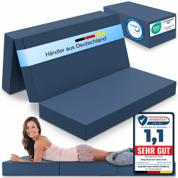 maxVitalis Klappmatratze, Gästematratze, 3-teilige Faltmatratze, Schaumstoff extra dick (15cm), waschbar, Bandscheibenwürfel, klappbar, Faltbare Matratze, Erwachsene (Blau, 140 x 195 x 15 cm) 140 x 195 x 15 cm Blau