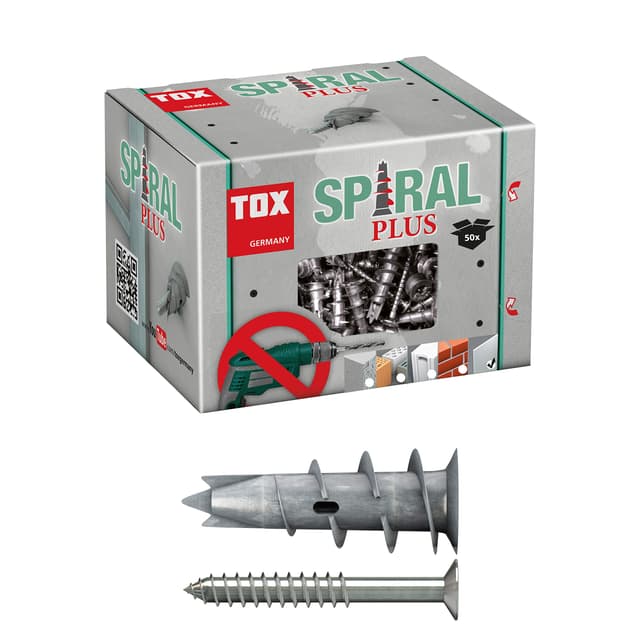 TOX Gipskartondübel Spiral Plus 37-4 + Schraube mit PH2-Antrieb, 32 mm, für ein- und zweilagige Gipskartonplatten + Gipsfaserplatten, ohne Vorbohren in Gipskarton, 50 Stück im Karton, 068101041 Single 4,5 x 50 mm