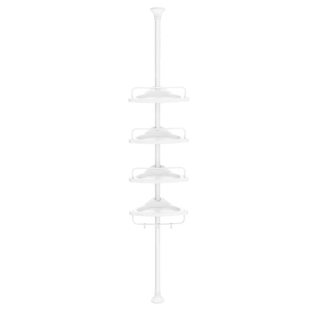 SONGMICS Duschregal, Eckregal Bad, mit 4 Ablagen, Badregal, Gesamthöhe 85-305 cm, höhenverstellbar, Badezimmer-Regal, weiß BCB001A