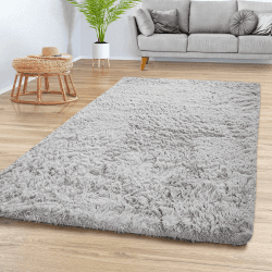TT Home Teppich Wohnzimmer Hochflor Langflor Weich Soft Modernes Einfarbiges Design, Farbe: Grau Silber, Größe:160x220 cm 160x220 cm Grau Silber