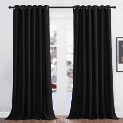 PONY DANCE Schlafzimmer Gardinen für Große Fenster Blickdichte Vorhänge mit Ösen 2er Set H 260 x B 200 cm Verdunklungsvorhänge Schwarz Blackout Curtains for Bedroom H260 x B200 cm (2er Pack) Schwarz