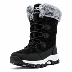 HOBIBEAR Damen Schneestiefel Leichtgewichtige Warme Kunstpelz gefüttert Wasserdicht Winter Mid-Calf Stiefel 38 EU Schwarz
