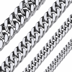 ChainsHouse Herren-Halskette, Edelstahl, große Glieder, kubanisch, für Kinder, Jungen, massiv, Halsreif, Punk, Hip Hop/Goldplatte/Schwarz, Breite 5/7/10/13 mm, Länge 46/51/55/61/66/71/76 cm 04 -silber 55.0 Zentimeter