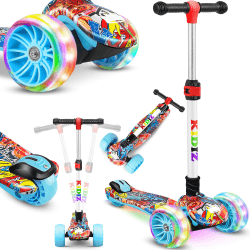 KIDIZ® Roller Kinder Scooter X-Pro2 Dreiradscooter mit PU LED Leuchtenden Räder Kinderroller faltbar Tret-Roller höhenverstellbarer Cityroller Kinderscooter für Jungen Mädchen 3-12 Jahre Graffiti