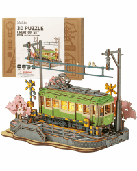 Rolife 3D Puzzle Sakura Reise Holzpuzzles für Erwachsene zu Bauen Sakura Densya Modell Kits mit LED-Lichtern Animation Szene Wohndekoration Romantische Geburtstagsgeschenke für Sie/Ihn