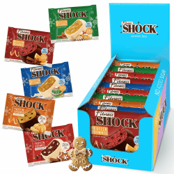 FitnesSHOCK Protein Brownie Weihnachten Mixbox ohne Zucker, Kekse mit 15% Eiweiß, Dunkle Schokolade, sättigende Ballaststoffe, low carb, 10 Stück х 50g - 5 festliche Geschmacksrichtungen Xmas Mix