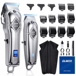 GLAKER Haarschneidemaschine für Herren + Haarschneider Kit, Akku-Friseur Professionelles Haarschneidemaschine Haarschneide-Set Bartschneider für Männer Frauen Kinder (Silber)