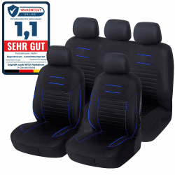 Upgrade4cars Auto-Sitzbezüge Set Universal Blau | Auto-Schonbezüge Vordersitze & Rückbank | Auto-Sitzbezug Schwarz | Autozubehör Innenraum Deko | Geschenke für Frauen und Männer Komplett Set Blue Line