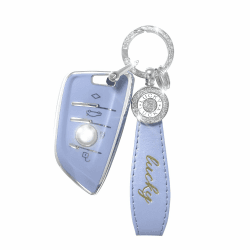 RCBDCYGJ Silicone TPU Autoschlüssel Hülle Cover, 4 Tasten Autoschlüssel Cover Kompatibel mit B_MW 2 3 5 7 X1 X3 X4 X5 X6 M5 Serie, Auto Keyless Smartkey Schutzhülle mit Schlüsselbund For BMW-B-grey