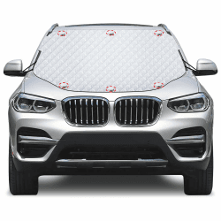 Karvipark Frontscheibenabdeckung Autoscheibenabdeckung, Abdeckung Sommer/Winter, Sonnenschutz für Auto mit Magneten für Windschutzscheibe gegen Sonne, Frost, Schnee, EIS(155×124cm)