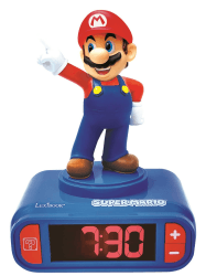 Lexibook - Nintendo Super Mario - Wecker Nachtlicht, Leuchtfigur, Auswahl aus 6 Alarmen, 6 Soundeffekten, Uhr, Wecker für Jungen und Mädchen, Snooze, für 3 plus Jahren, Blau/Rot - RL800NI Super Mario - Mario