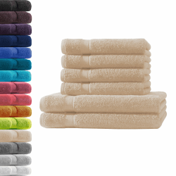 2X Duschtuch + 4X Handtuch | Beige | 100% Baumwolle Frottier | Oeko-TEX® Standard 100 | Premium Qualität 500 g/m² SET | 2x Duschtuch + 4x Handtuch Beige
