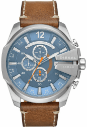 Diesel Chief Series Herrenuhr, Chronographenwerk mit Silikon-, Edelstahl- oder Lederarmband 51MM Hellbraun und Hellblau