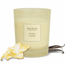 Jean & Len Duftkerze Amber & Vanilla, für gemütliche Abende Zuhause, Handgemachte Duftkerze mit herb-zartem Amber & Vanille Duft, Kerze im stylischen Glas, vegan, 120 g 120 g Vanille