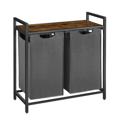 VASAGLE Wäschekorb, 2-Fach Wäschesammler, ausziehbare und abnehmbare Wäschesäcke, Wäschesortierer, Regal, Metallrahmen, 2x46L, 73x33x72cm, Rustikal Braun und Grau BLH201G01 Rustikales Braun und Grau 73 x 33 x 72 cm